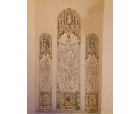 Large watercolour & pencil sketch - the crucifixion. Thomas William Camm (attrib.) Paper size 53 x 27cm