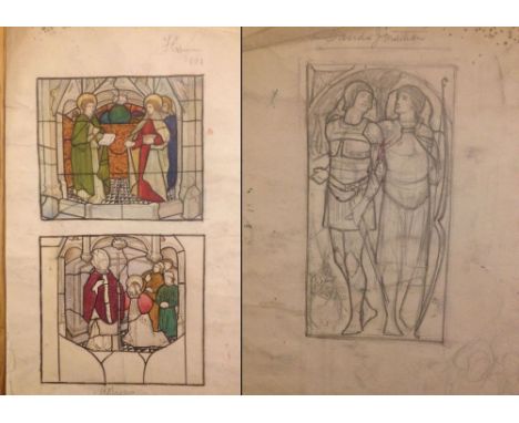 Florence Camm watercolour sketch 'Priests & Bishop', signed and dated 1901.  25cm x 13cm with a pencil sketch of David & Jona