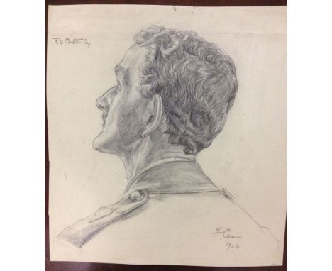 A head and shoulder pencil sketch of Army Officer R.O. Skelton Esq, signed by Florence Camm 1924. Paper size 22.5 cm x 24cm.