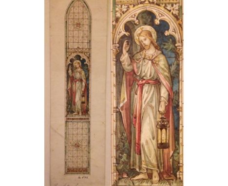 Watercolour - Behold I Stand with the Light. Design No. 588. Thomas William Camm (attrib.). Paper size 32 x 8cm