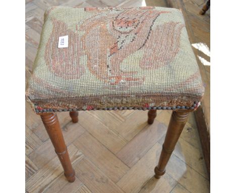 A domed Pine trunk, a tapestry upholstered stool and a fabric screen