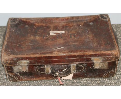 A BRASS BOUND TRAVEL TRUNK