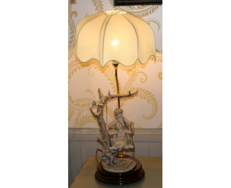 CAPODIMONTE BOY AND GIRL ON SWING LAMP - FLORENCE 1983 HEIGHT TO TOP OF SHADE 70CM