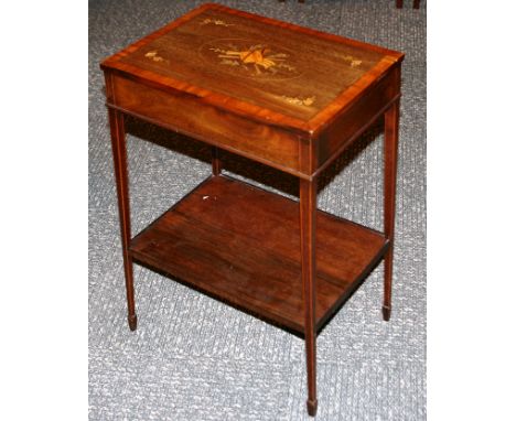 EDWARDIAN MAHOGANY INLAID OCCASIONAL TABLE WITH UNDER SHELF W45CM D32CM H68CM