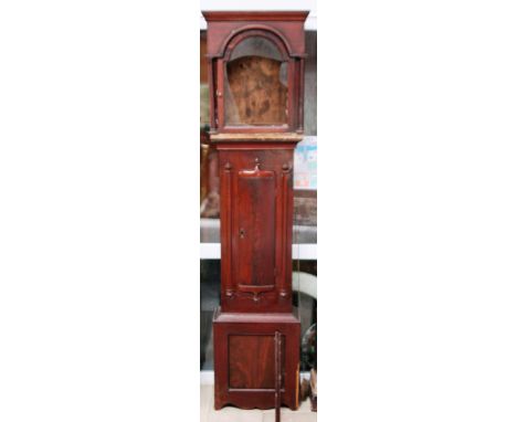 A19th CENTURY MAHOGANY CLOCK CASE (NO WORKINGS) W48CM H215CM D21CM
