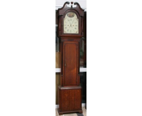 AN 18C OAK &amp; MAHOGANY PAINTED DIAL 8 DAY LONG CASE CLOCK W48CM H223CM D22CM