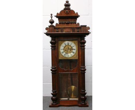A MAHOGANY AND PINE VIENNA WALL CLOCK W50CM H120CM D20CM
