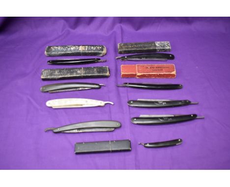 A collection of nine vintage Cut Throat Razors including Butler's Keen, two Crown &amp; Sword Solingen, Dovo Inox Solingen ha