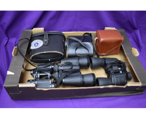 Five pairs of mixed vintage Binoculars including Kershaw, Mirinda etc along with a Kodak Box Brownie 420 Model F Camera with 