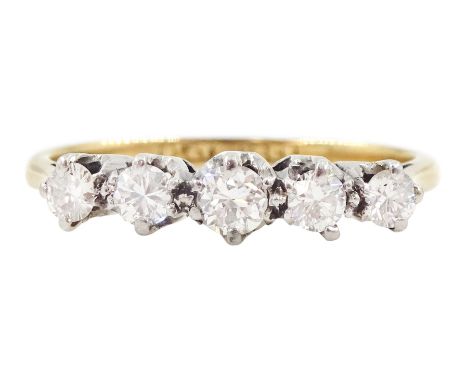 Gold five stone round cut diamond ring, stamped 18ct Plat, total diamond weight approx 0.35 caratCondition Report:Approx 2gm,