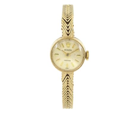 Rolex Precision ladies 9ct gold manual wind wristwatch, Birmingham 1964, on integral 9ct gold bracelet, hallmarkedCondition R