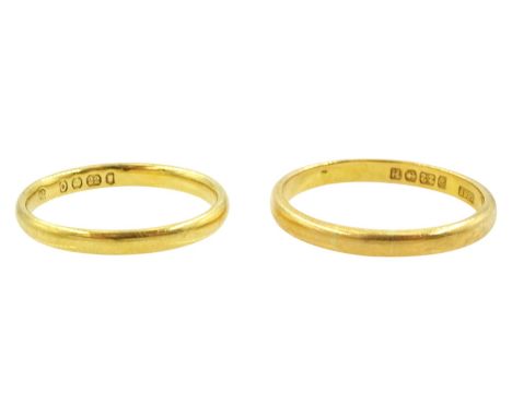 Two 22ct gold wedding bands, hallmarkedCondition Report:Approx 4.95gm, sizes K and O-P, max depth = 2.5mm