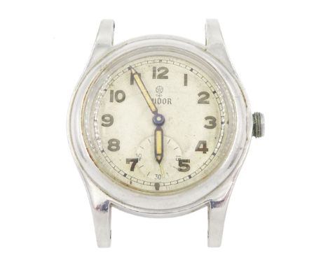 Tudor gentleman's stainless steel manual wind wristwatch, silvered dial with Arabic hour markers and subsidiary seconds dial,