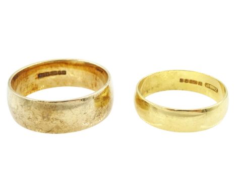 18ct gold wedding band and a 9ct gold wedding band, both hallmarkedCondition Report:9ct approx 6.15gm, size R, 18ct approx 3.