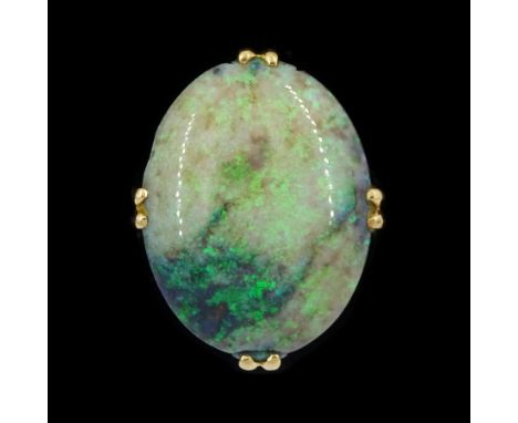 Gold single stone opal ring, opal approx 10.45 caratCondition Report:Approx although stamped 14K tested 10ct, size O-P, overa
