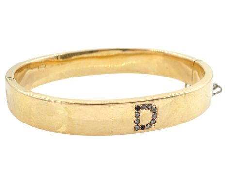Early 20th century 15ct gold rose cut diamond 'D' hinged bangleCondition Report:Approx 20.05gm, tested 15ct, non magnetic, de