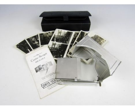 [Automotive] An early 20th Century cased Corte-Scope stereographic viewer and cards, the latter comprising 53 stereoscopic pi