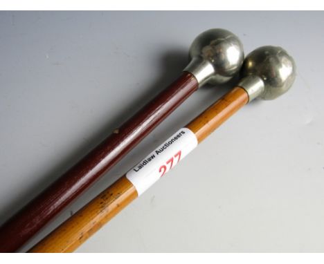 An HLI and a Glasgow Highlanders HLI swagger stick, each with spherical nickel pommel 
