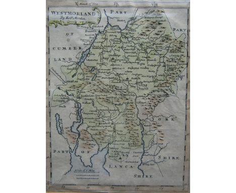 An antique map of Westmorland by Robert Mordan, from The New Description and State of England containing the Mapps of the Cou