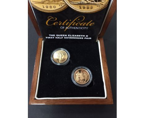 A Royal Mint United Kingdom Queen Elizabeth II 1980 First Half Sovereigns Pair, cased with paperwork 