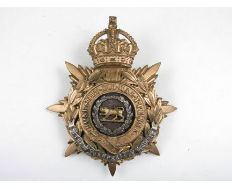 A post 1901 Hampshire Regiment officer's Home Service pattern helmet plate 