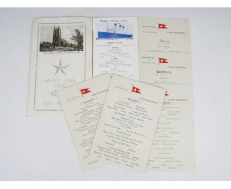 Ephemera pertaining to the White Star Line R.M.S 'Majestic', comprising First Second and Third Class menus for June 28th, 192