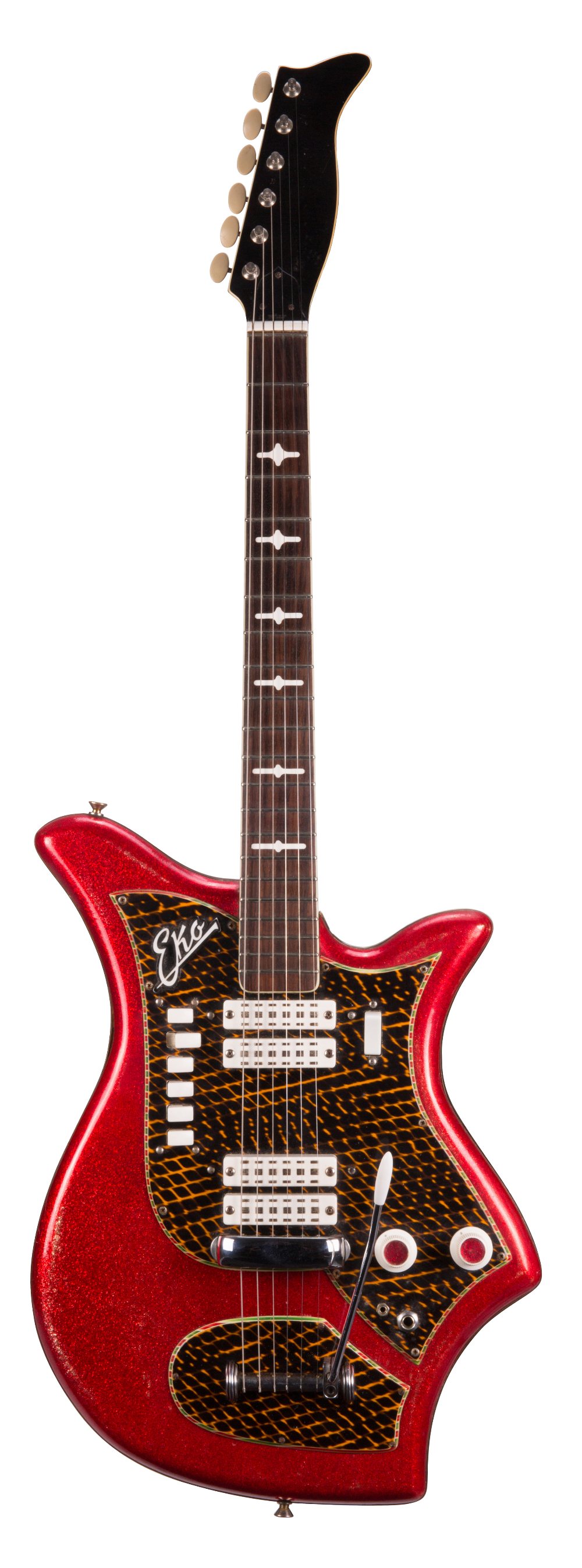 1960s Eko 700 4V electric guitar, made in Italy; Finish red sparkle