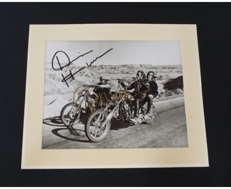 Easy Rider - 12" x 10" black and white photograph signed by Dennis Hopper, Jack Nicholson and Peter Fonda (Fonda's signature 