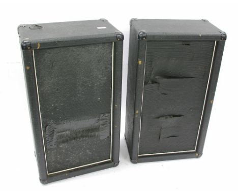 Pair of custom built 2 x 12 guitar amplifier speaker cabinets in worn condition, one with a JBL driver and an ASL driver, the
