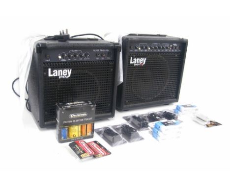 Two Laney Hardcore Max amplifiers; together with a selection of guitar accessories including five Dunlop glass guitar slides,