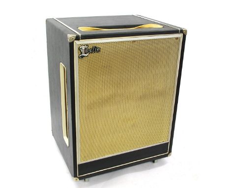 Leslie Model 16 speaker cabinet with pedal, ser. no. B27649, outer tolex in reasonable condition, plastic grille binding warp