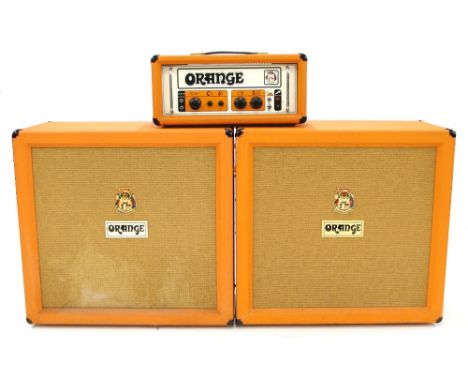 Orange OR120 guitar amplifier head, made in England, circa 1973, ser. no. 120101; together with a pair of matching speaker ca