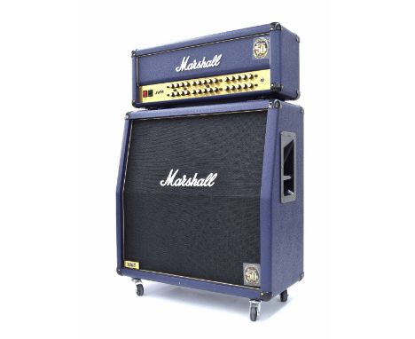 2012 Marshall JVM410HJS Joe Satriani Edition 100 watt valve amplifier head, limited blue Tolex, with Channel pedal and cover;