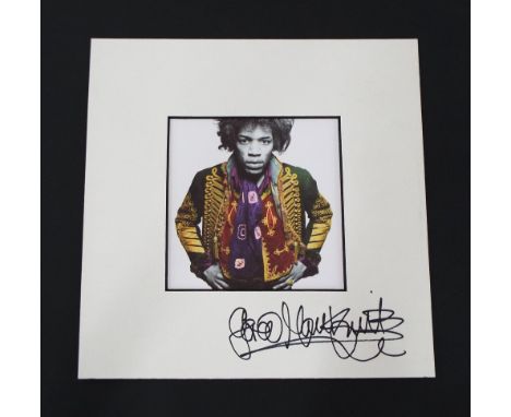 Jimi Hendrix - 12" x 12" frame signed by Gered Mankowitz, surrounding a postcard of Gered Mankowitz's 'The Experience: Jimi H