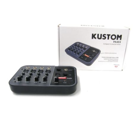 Kustom PA4EX compact four channel mixer, boxed; together with a foldable bench style keyboard stand and tripod speaker stand 