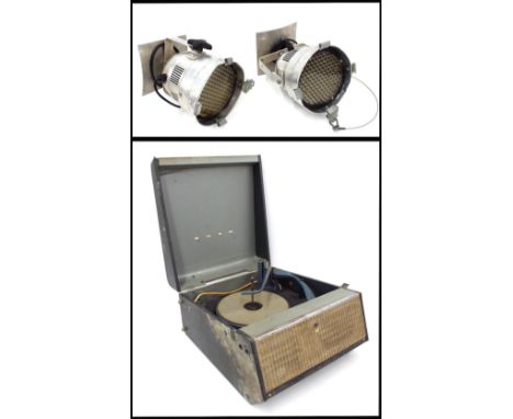 Bush Monarch SRP.31D record player, ser. no. 522/40779; together with two aluminium LED stage spotlights (3)