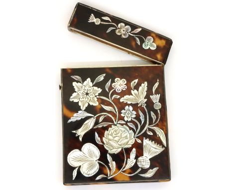 Tortoiseshell and mother of pearl card case. P&amp;P Group 1 (£14+VAT for the first lot and £1+VAT for subsequent lots) 