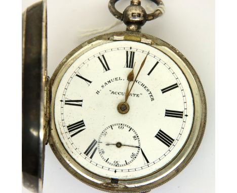 Hallmarked silver H Samuel Accurate open face key wind pocket watch, D: 50 mm, not working. P&amp;P Group 1 (£14+VAT for the 