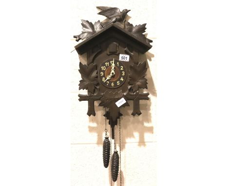 Black Forest cuckoo clock with weights and pendulum. Not available for in-house P&amp;P, contact Paul O'Hea at Mailboxes on 0