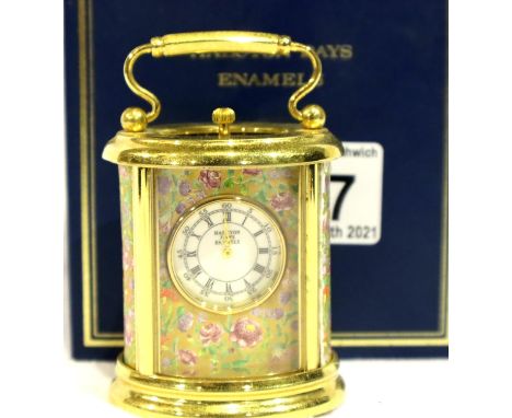 Halcyon Days Enamels boxed carriage clock, with certificate, requires battery. One screw missing from base. P&amp;P Group 1 (