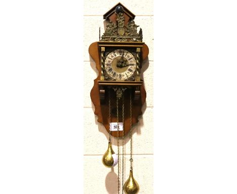 Dutch brass weighted chiming wall clock, lacking pendulum. Not available for in-house P&amp;P, contact Paul O'Hea at Mailboxe