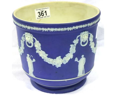 Wedgwood blue and white planter, H: 16 cm. No cracks, chips or visible restoration. P&amp;P Group 3 (£25+VAT for the first lo