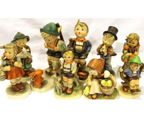 Nine Hummel figurines including Chick Girl, Lost Sheep and Apple Tree Boy. Not available for in-house P&amp;P, contact Paul O