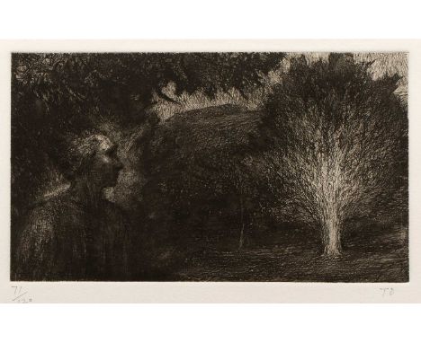 T D (Contemporary) 'Untitled man and tree', etching, numbered 71/120, initialled in pencil lower right, 19cm x 29.5cm   Minim