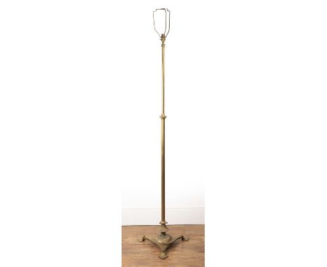 Aesthetic movement Brass standard lamp, with reeded telescopic stem on triangular pad feet, 147cm high  Plug has been cut and
