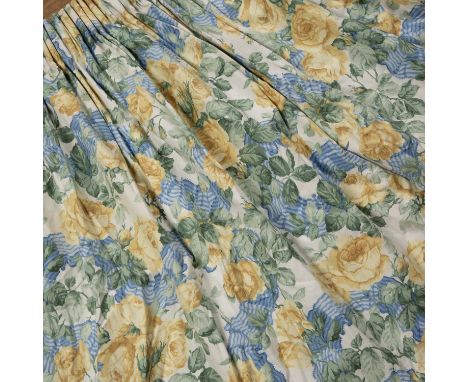 A Sanderson floral fabricsto include various 'Garland of Roses' pieces: a pair of curtains, 112.5cm long x 229cm wide, anothe