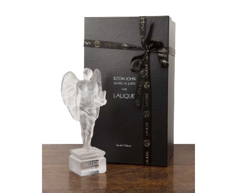 Lalique Crystal (Contemporary)  'Elton John, Music is Love', limited edition sculpture of an angel holding a harp, on a stepp