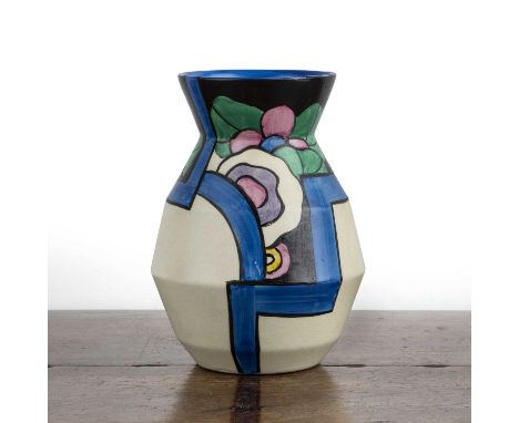 Clarice Cliff (1899-1972)'Latona Dahlia' ceramic vase, with printed marks to the base, 21cm high overall  Crazing to the glaz