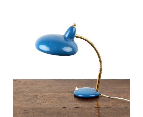 Bauhaus style lamp (Contemporary) With blue base and shade, label to the base reads 'Monteuse No. 8134', height adjustable, t