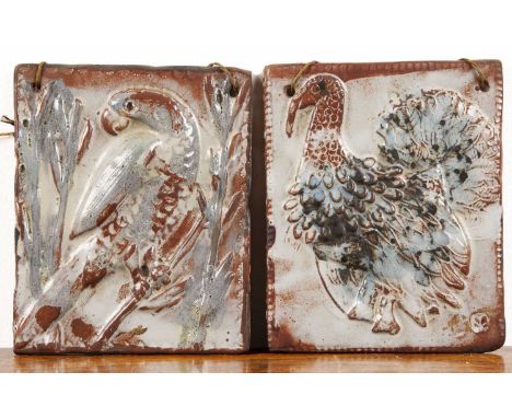 Stanislas Reychan (1897-1994) Two studio ceramic plaques, one decorated with a parrot, impressed marks to the reverse, 11cm w